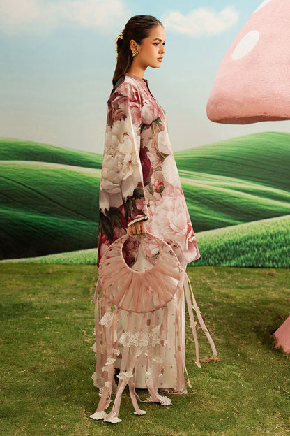 Pink Floral Printed Lawn 2-Piece Set | Kurta Shirt & Cream Trouser – Readymade Pakistani Everyday Casual Wear UK | Basic Prints AB-405 - View 5