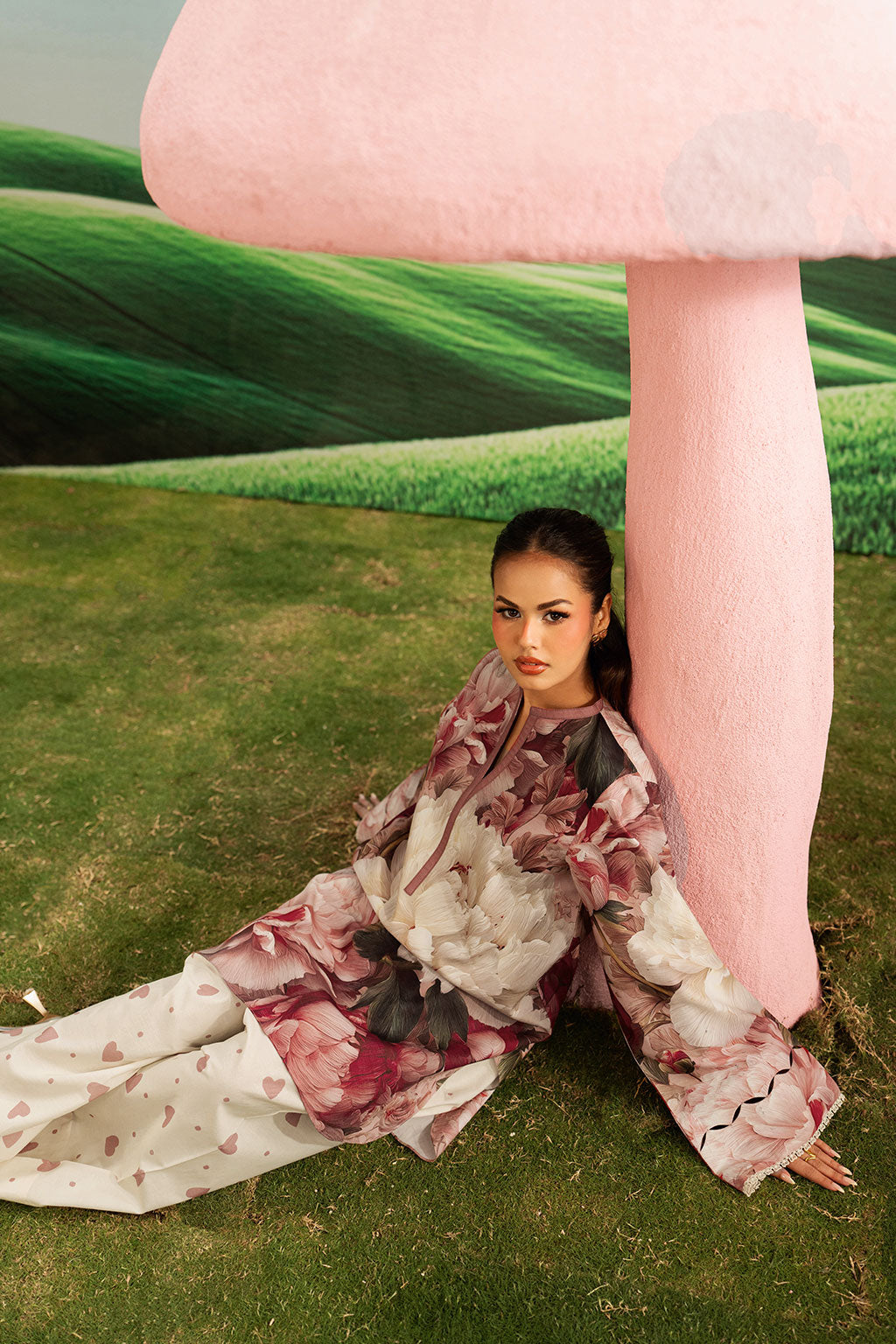Pink Floral Printed Lawn 2-Piece Set | Kurta Shirt & Cream Trouser – Readymade Pakistani Everyday Casual Wear UK | Basic Prints AB-405 - View 7
