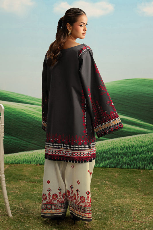 Grey Floral Printed Lawn 2-Piece Set | Kurta Shirt & Cream Trouser – Ready to Wear Pakistani Everyday Casual Wear UK | Basic Prints AB-410 - View 2