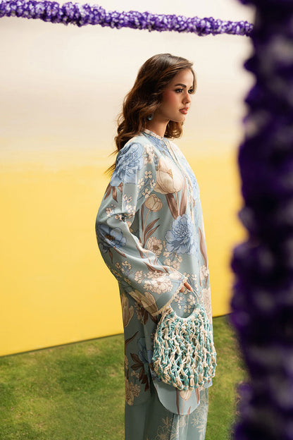 Sky Blue Floral Printed Lawn 2-Piece Set | Kurta Shirt & Matching Trouser – Readymade Pakistani Everyday Casual Wear UK | Basic Prints AB-308 - View 7