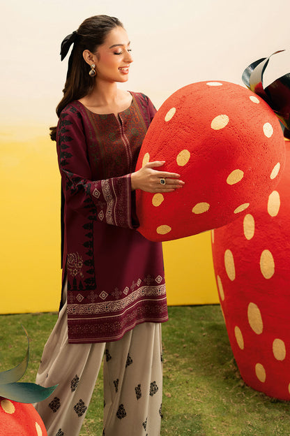 Maroon Floral Printed Lawn 2-Piece Set | Kurta Shirt & Cream Trouser – Stitched Pakistani Everyday Casual Wear UK | Basic Prints AB-303 - View 5