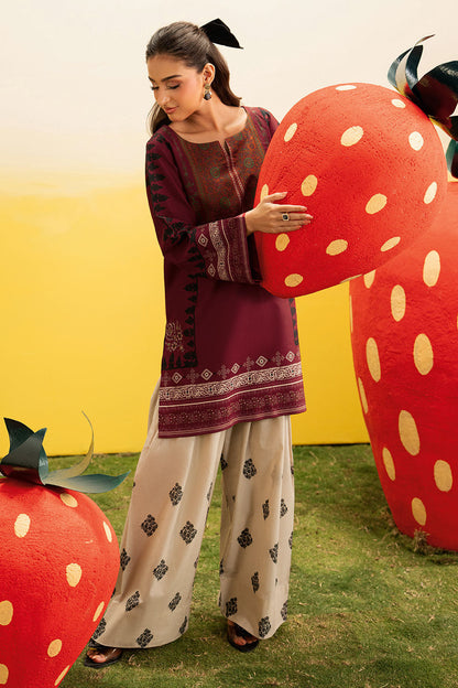 Maroon Floral Printed Lawn 2-Piece Set | Kurta Shirt & Cream Trouser – Stitched Pakistani Everyday Casual Wear UK | Basic Prints AB-303 - View 10
