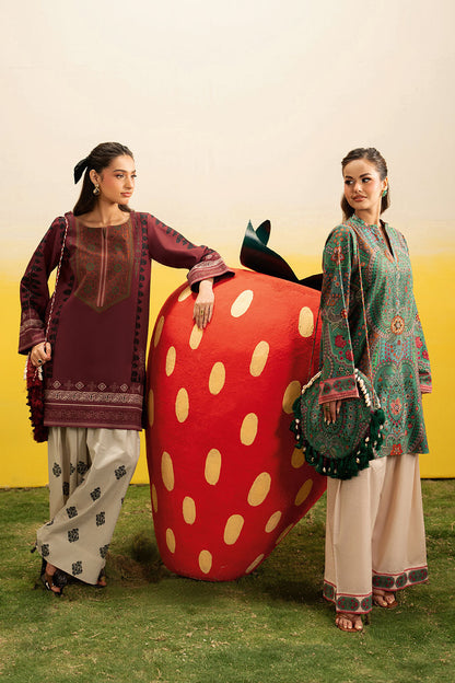 Green Floral Printed Lawn 2-Piece Set | Kurta Shirt & Cream Trouser – Ready to Wear Pakistani Everyday Casual Wear UK | Basic Prints AB-304 - View 8