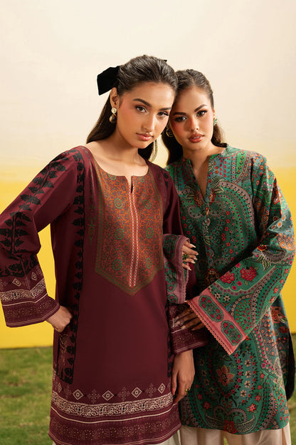 Maroon Floral Printed Lawn 2-Piece Set | Kurta Shirt & Cream Trouser – Stitched Pakistani Everyday Casual Wear UK | Basic Prints AB-303 - View 9