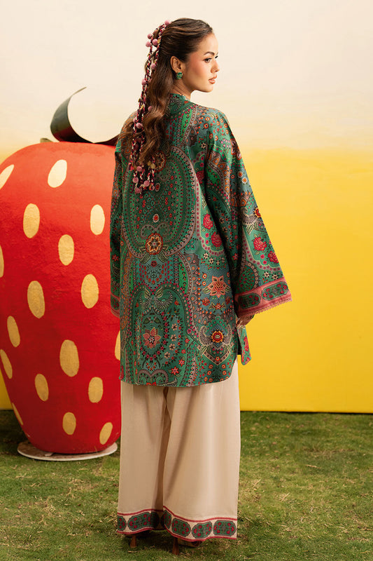 Green Floral Printed Lawn 2-Piece Set | Kurta Shirt & Cream Trouser – Ready to Wear Pakistani Everyday Casual Wear UK | Basic Prints AB-304 - View 2