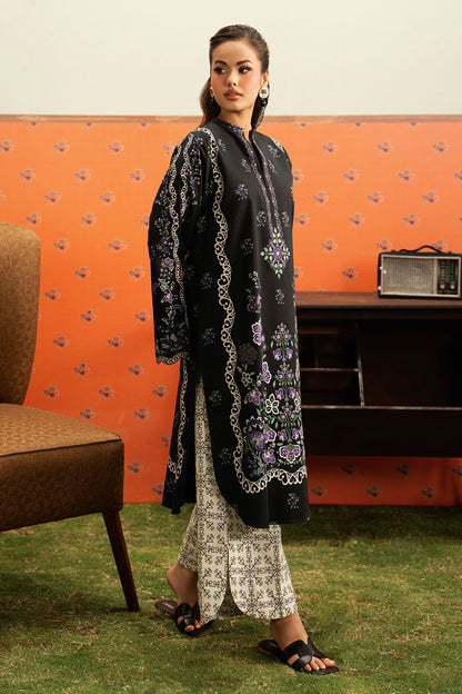 Black Floral Printed Lawn 2-Piece Set | Kurta Shirt & Cream Trouser – Ready to Wear Pakistani Everyday Casual Wear UK | Basic Prints AB-402 - View 2
