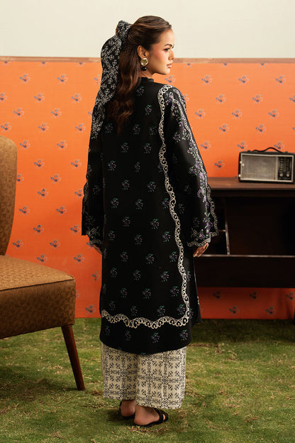 Black Floral Printed Lawn 2-Piece Set | Kurta Shirt & Cream Trouser – Ready to Wear Pakistani Everyday Casual Wear UK | Basic Prints AB-402 - View 3