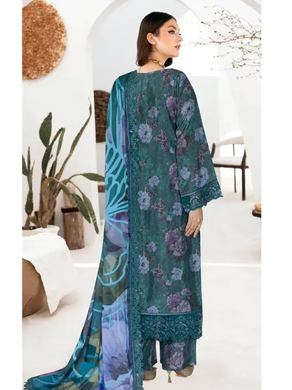 Teal Peacock Green Printed Raw Silk 3-Piece Suit | Riwaj J-611 – View 2