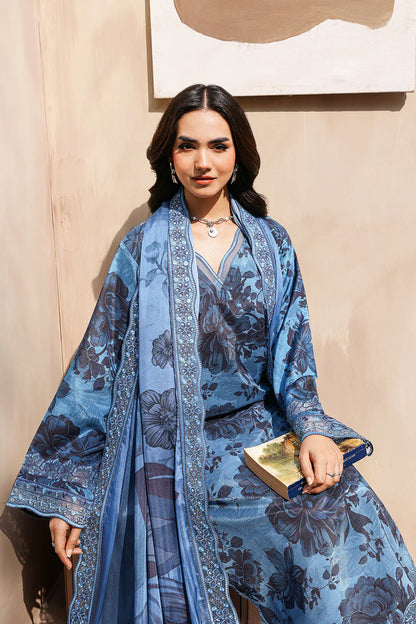 Slate Blue Grey Digital Printed Raw Silk 3-Piece Suit | Organza Embroidered Borders & Silk Dupatta – Ready to Wear Pakistani Semi-Formal Dress UK | Naqsh RS-05 - View 6
