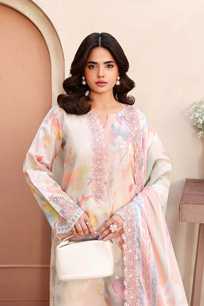 Multi-Color Digital Printed Raw Silk 3-Piece Suit | Embroidered Organza Patches & Silk Dupatta – Stitched Pakistani Semi-Formal Dress UK | Naqsh RS-01 - View 3
