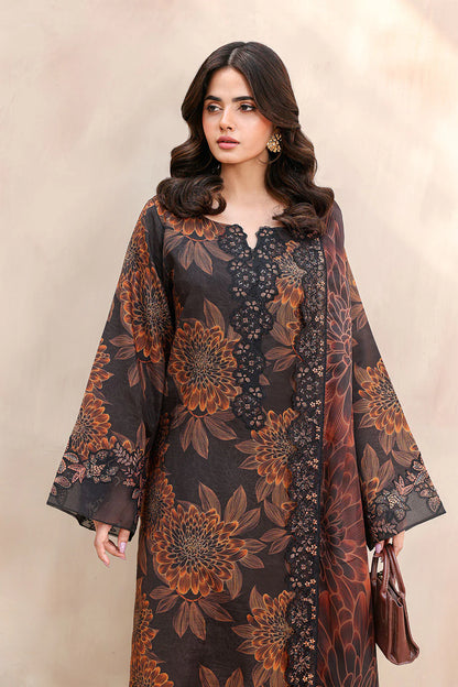 Chocolate Brown Digital Printed Raw Silk 3-Piece Suit | Embroidered Organza Borders & Silk Dupatta – Ready to Wear Pakistani Semi-Formal Dress UK | Naqsh RS-02 - View 5