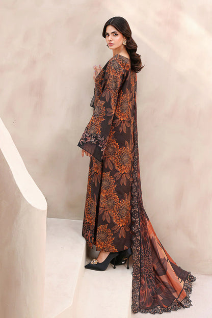 Chocolate Brown Digital Printed Raw Silk 3-Piece Suit | Embroidered Organza Borders & Silk Dupatta – Ready to Wear Pakistani Semi-Formal Dress UK | Naqsh RS-02 - View 1