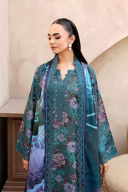 Teal Green Digital Printed Raw Silk 3-Piece Suit | Embroidered Organza Patches & Silk Dupatta – Readymade Pakistani Semi-Formal Dress UK | Naqsh RS-03 - View 3