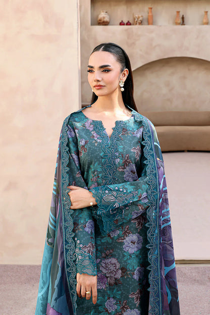 Teal Green Digital Printed Raw Silk 3-Piece Suit | Embroidered Organza Patches & Silk Dupatta – Readymade Pakistani Semi-Formal Dress UK | Naqsh RS-03 - View 5