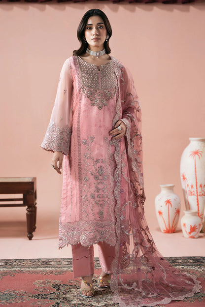 Pink Hand-Embellished Organza 3-Piece Suit with Printed Inner | Raw Silk Trouser – Stitched Pakistani Festive Formal UK | Rangeen PS-104 - View 8
