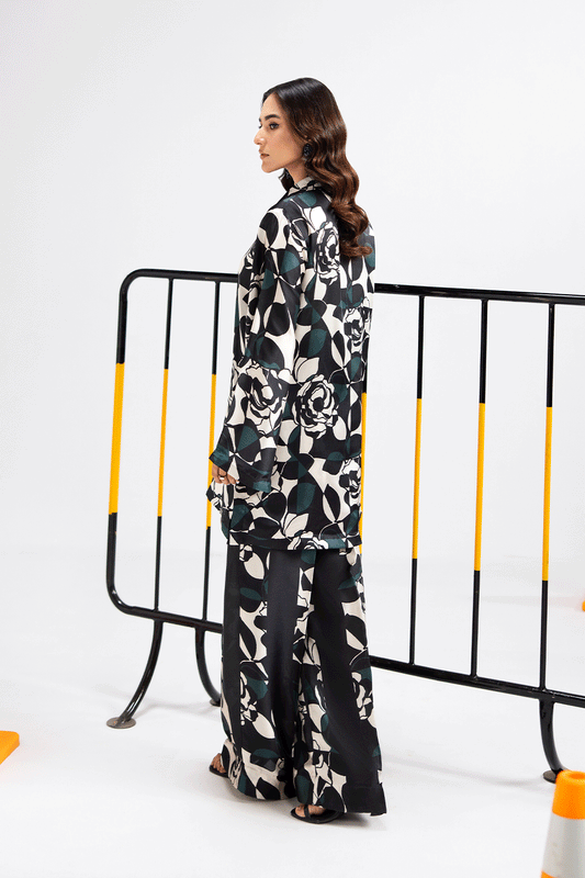White, Black & Green Multi Digital Printed Silk 2-Piece Co-ord Set | Kurta & Pants – Readymade Pakistani Casual Chic UK | AP-101 - View 2