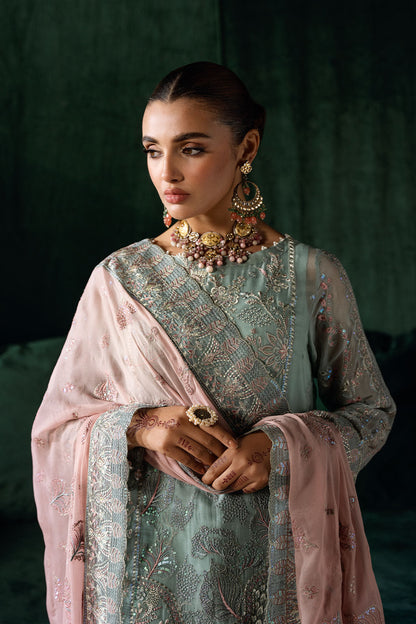 Teal Sea Green Embroidered Chiffon 3-Piece Suit | Organza Border & Embroidered Organza Dupatta – Ready to Wear Pakistani Semi-Formal Dress UK | Dastak Vol 2 Q-206 - View 4