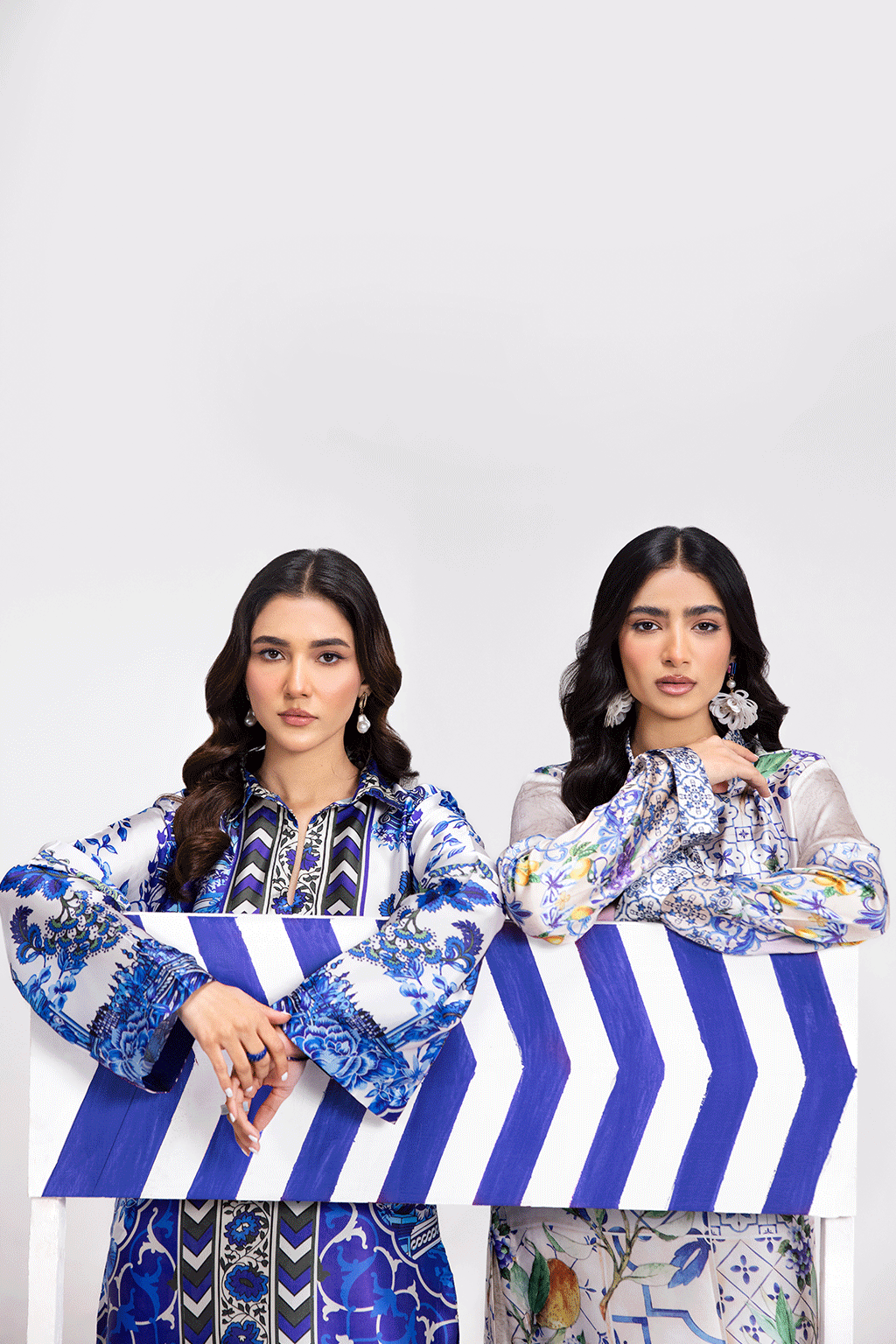Pearl White Digital Printed Silk 2-Piece Co-ord Set | Extended Shirt & Straight Pants – Ready to Wear Pakistani Casual UK | AP-105 - View 7