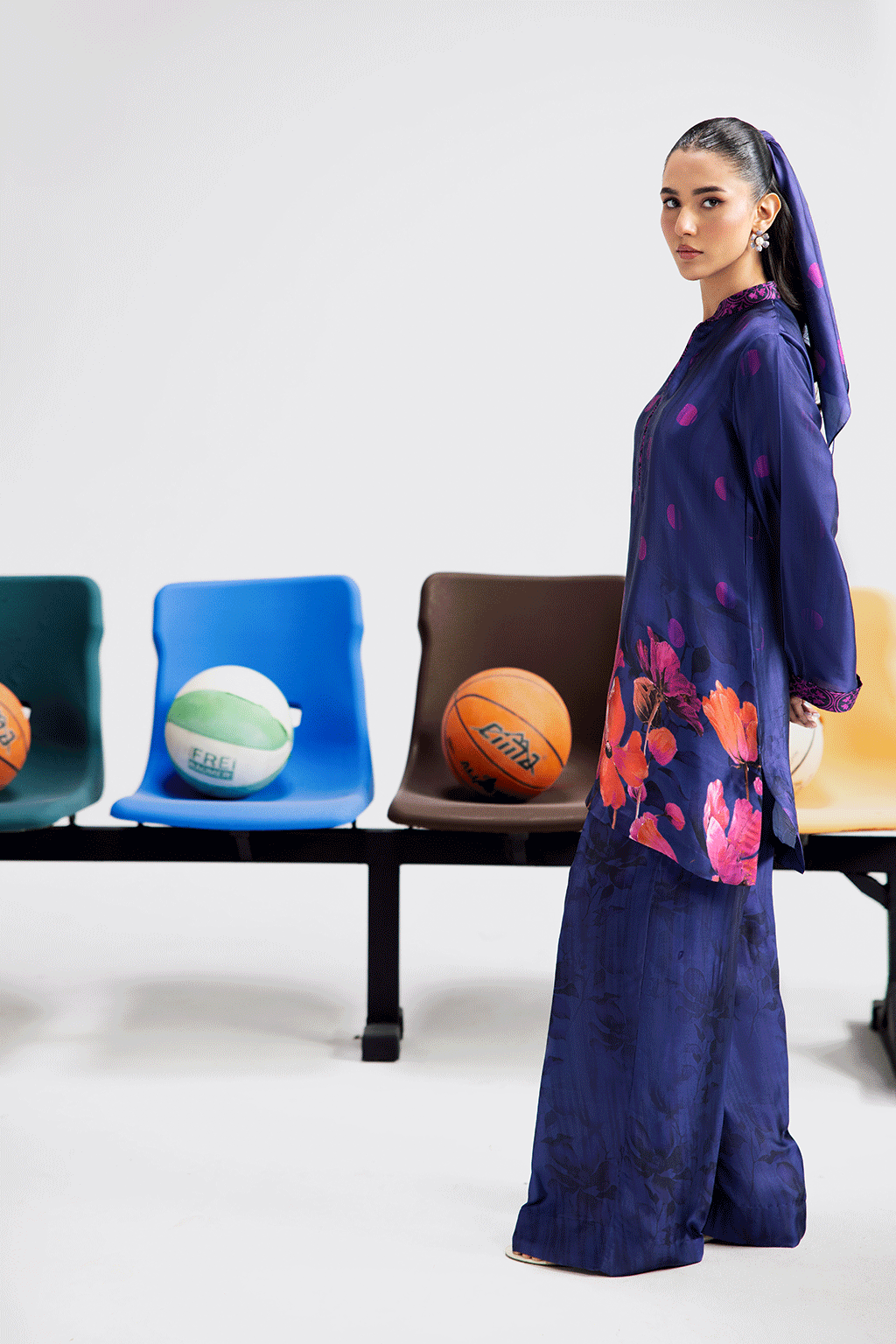 Blue Digital Printed Silk 2-Piece Co-ord Set | Shirt & Straight Pants – Stitched Pakistani Casual Chic UK | AP-117 - View 2