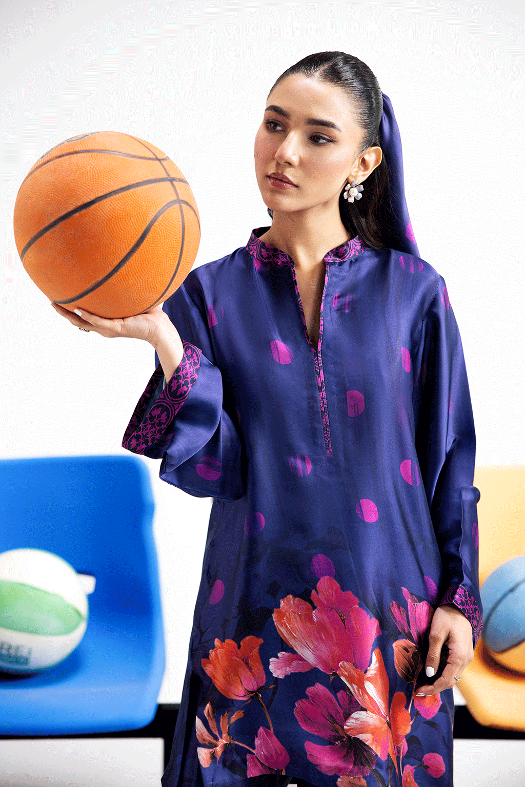 Blue Digital Printed Silk 2-Piece Co-ord Set | Shirt & Straight Pants – Stitched Pakistani Casual Chic UK | AP-117 - View 5