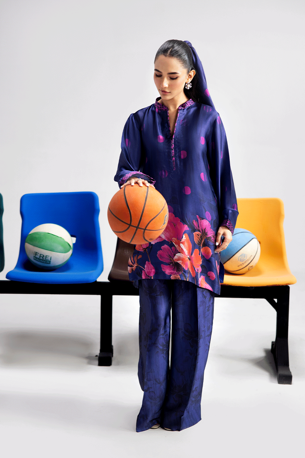 Blue Digital Printed Silk 2-Piece Co-ord Set | Shirt & Straight Pants – Stitched Pakistani Casual Chic UK | AP-117 - View 1