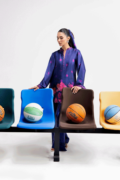 Blue Digital Printed Silk 2-Piece Co-ord Set | Shirt & Straight Pants – Stitched Pakistani Casual Chic UK | AP-117 - View 6