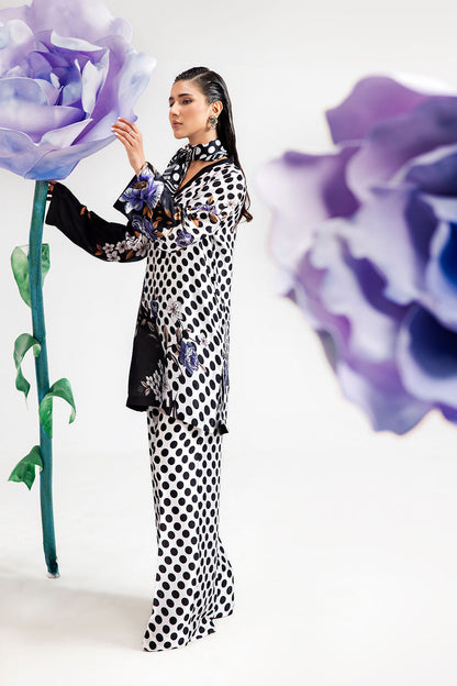 White Polka Dot Digital Printed Silk 2-Piece Co-ord Set | Shirt & Straight Pants – Stitched Pakistani Casual Chic UK | AP-110 - View 3
