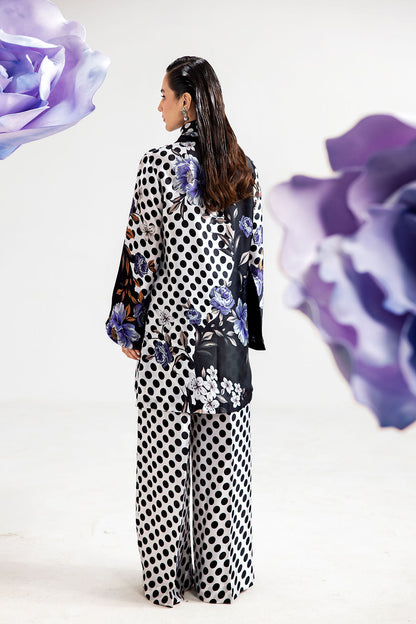 White Polka Dot Digital Printed Silk 2-Piece Co-ord Set | Shirt & Straight Pants – Stitched Pakistani Casual Chic UK | AP-110 - View 4