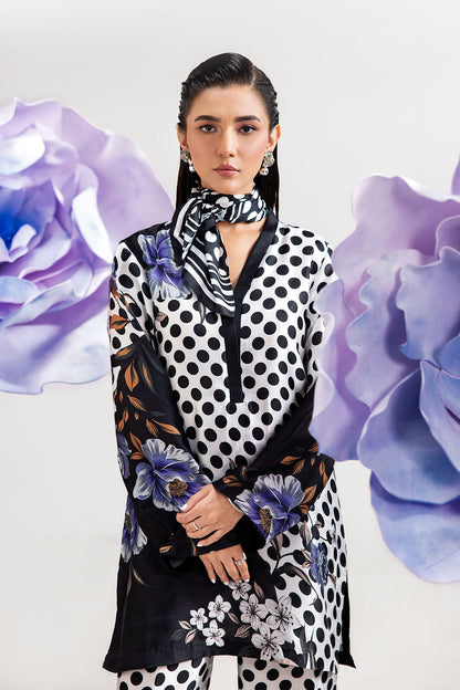 White Polka Dot Digital Printed Silk 2-Piece Co-ord Set | Shirt & Straight Pants – Stitched Pakistani Casual Chic UK | AP-110 - View 5