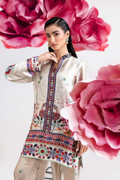 Pearl White Digital Printed Silk 2-Piece Co-ord Set | Shirt & Straight Pants – Ready to Wear Pakistani Casual UK | AP-108 - View 5