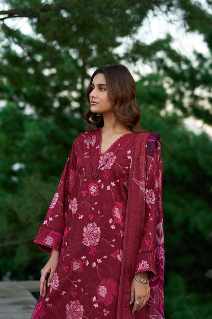 Red Dyed Embroidered Viscose 3-Piece Suit | Digital Printed Dupatta & Straight Trouser – Stitched Pakistani Winter Dress UK | Viscose Vol 7 J-704 - View 5