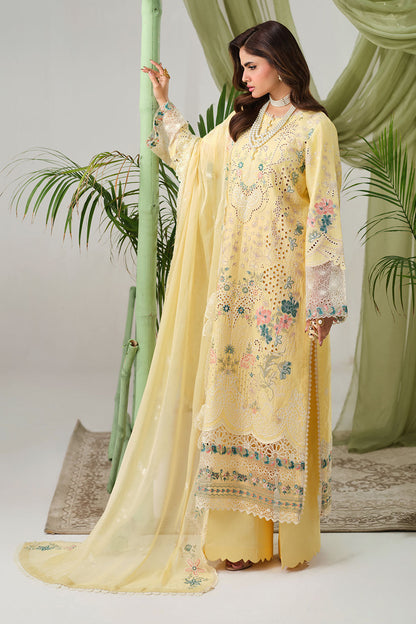 Yellow Embroidered Lawn 3-Piece Suit | Organza Lace & Chiffon Dupatta – Stitched Pakistani Daily & Semi-Formal Dress UK | Riwayat Y-1506 - View 5