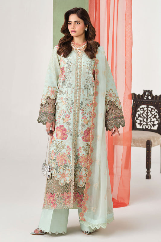 Mint Green Embroidered Lawn 3-Piece Suit | Organza Lace & Chiffon Dupatta – Readymade Pakistani Daily & Semi-Formal Dress UK | Riwayat Y-1505 - View 1