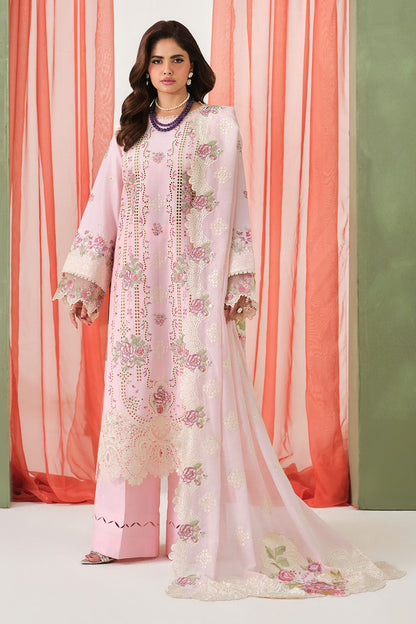 Baby Pink Embroidered Lawn 3-Piece Suit | Organza Lace & Chiffon Dupatta – Readymade Pakistani Daily & Semi-Formal Dress UK | Riwayat Y-1508 - View 1