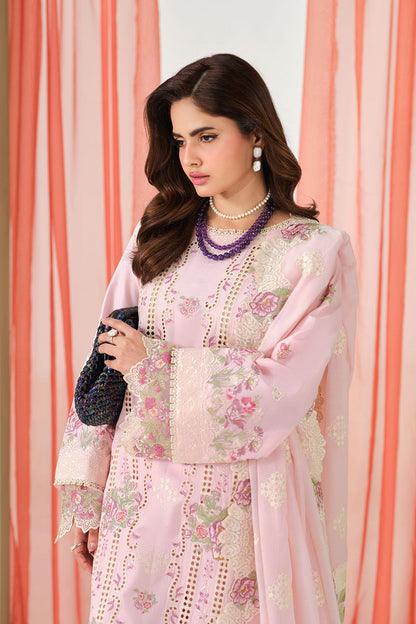 Baby Pink Embroidered Lawn 3-Piece Suit | Organza Lace & Chiffon Dupatta – Readymade Pakistani Daily & Semi-Formal Dress UK | Riwayat Y-1508 - View 3