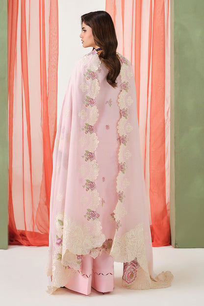 Baby Pink Embroidered Lawn 3-Piece Suit | Organza Lace & Chiffon Dupatta – Readymade Pakistani Daily & Semi-Formal Dress UK | Riwayat Y-1508 - View 2