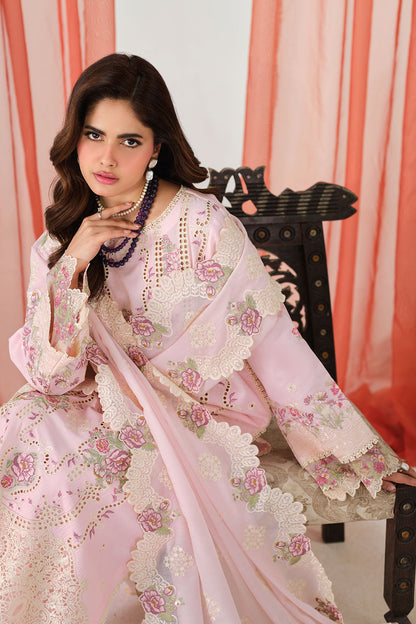 Baby Pink Embroidered Lawn 3-Piece Suit | Organza Lace & Chiffon Dupatta – Readymade Pakistani Daily & Semi-Formal Dress UK | Riwayat Y-1508 - View 7