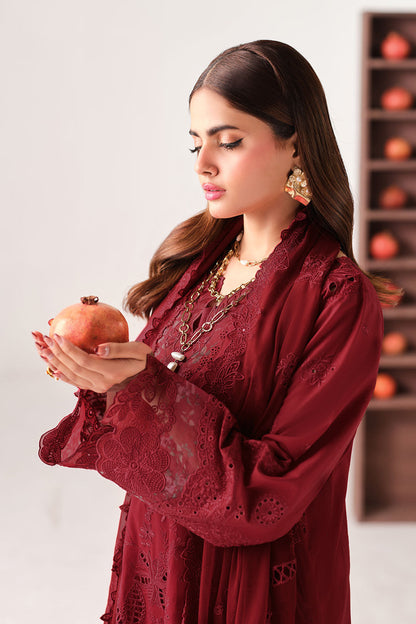 Red Embroidered Lawn 3-Piece Suit | Organza Lace & Chiffon Dupatta – Ready to Wear Pakistani Daily & Semi-Formal Dress UK | Riwayat Y-1504 - View 4