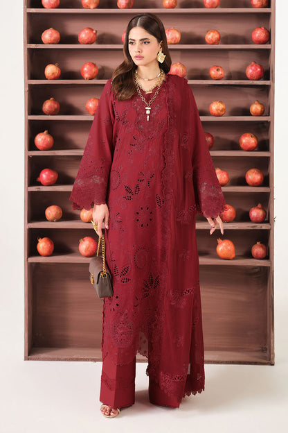 Red Embroidered Lawn 3-Piece Suit | Organza Lace & Chiffon Dupatta – Ready to Wear Pakistani Daily & Semi-Formal Dress UK | Riwayat Y-1504 - View 5