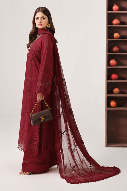 Red Embroidered Lawn 3-Piece Suit | Organza Lace & Chiffon Dupatta – Ready to Wear Pakistani Daily & Semi-Formal Dress UK | Riwayat Y-1504 - View 6