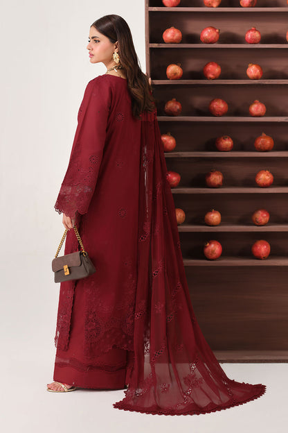 Red Embroidered Lawn 3-Piece Suit | Organza Lace & Chiffon Dupatta – Ready to Wear Pakistani Daily & Semi-Formal Dress UK | Riwayat Y-1504 - View 2