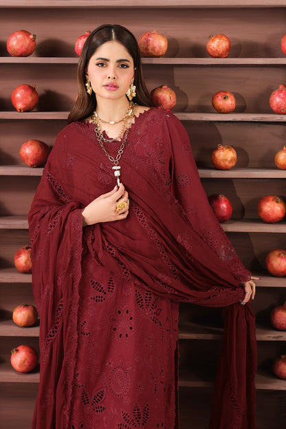 Red Embroidered Lawn 3-Piece Suit | Organza Lace & Chiffon Dupatta – Ready to Wear Pakistani Daily & Semi-Formal Dress UK | Riwayat Y-1504 - View 7