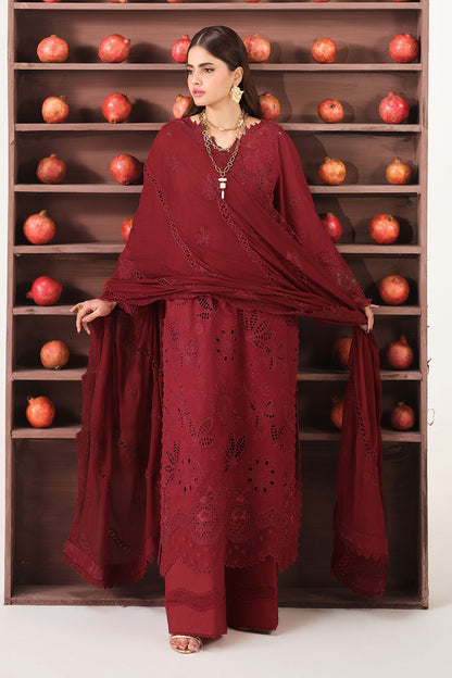 Red Embroidered Lawn 3-Piece Suit | Organza Lace & Chiffon Dupatta – Ready to Wear Pakistani Daily & Semi-Formal Dress UK | Riwayat Y-1504 - View 8
