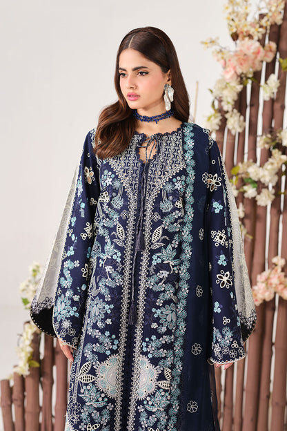 Navy Blue Embroidered Lawn 3-Piece Suit | Organza Lace & Chiffon Dupatta – Ready to Wear Pakistani Daily & Semi-Formal Dress UK | Riwayat Y-1507 - View 3
