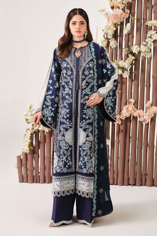 Navy Blue Embroidered Lawn 3-Piece Suit | Organza Lace & Chiffon Dupatta – Ready to Wear Pakistani Daily & Semi-Formal Dress UK | Riwayat Y-1507 - View 1