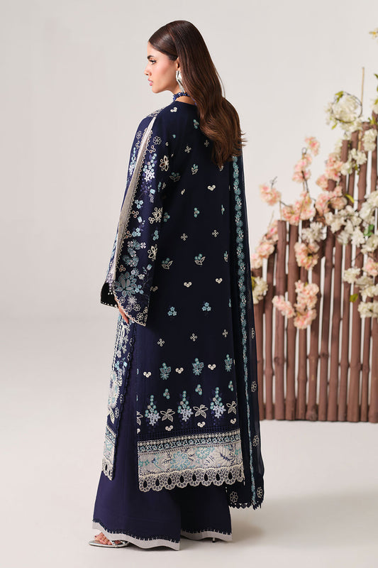 Navy Blue Embroidered Lawn 3-Piece Suit | Organza Lace & Chiffon Dupatta – Ready to Wear Pakistani Daily & Semi-Formal Dress UK | Riwayat Y-1507 - View 2