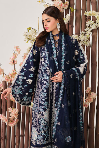 Navy Blue Embroidered Lawn 3-Piece Suit | Organza Lace & Chiffon Dupatta – Ready to Wear Pakistani Daily & Semi-Formal Dress UK | Riwayat Y-1507 - View 6