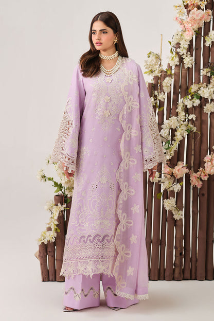 Lilac Embroidered Lawn 3-Piece Suit | Organza Lace & Chiffon Dupatta – Stitched Pakistani Daily & Semi-Formal Dress UK | Riwayat Y-1503 - View 1