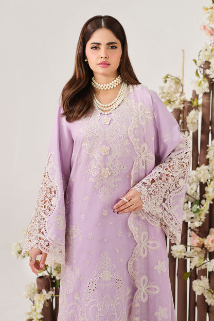 Lilac Embroidered Lawn 3-Piece Suit | Organza Lace & Chiffon Dupatta – Stitched Pakistani Daily & Semi-Formal Dress UK | Riwayat Y-1503 - View 7