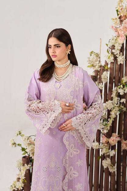 Lilac Embroidered Lawn 3-Piece Suit | Organza Lace & Chiffon Dupatta – Stitched Pakistani Daily & Semi-Formal Dress UK | Riwayat Y-1503 - View 3